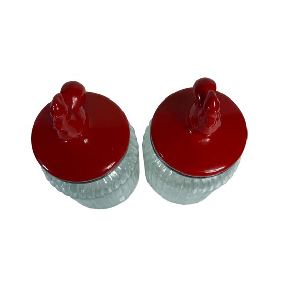 Rustic Red Rooster Glass Jars Set of 2 Ribbed Airtight Lid Farmhouse Kitchen VTG - Picture 8 of 14
